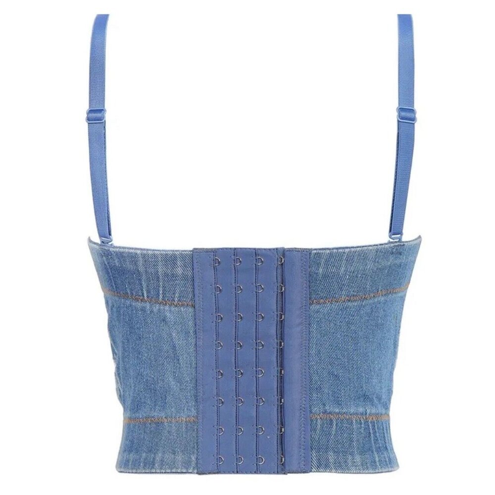 Women's Beaded Shaped Camisole Fashion Lingerie Stage Hot Diamond Denim Corset - Picture 3 of 12